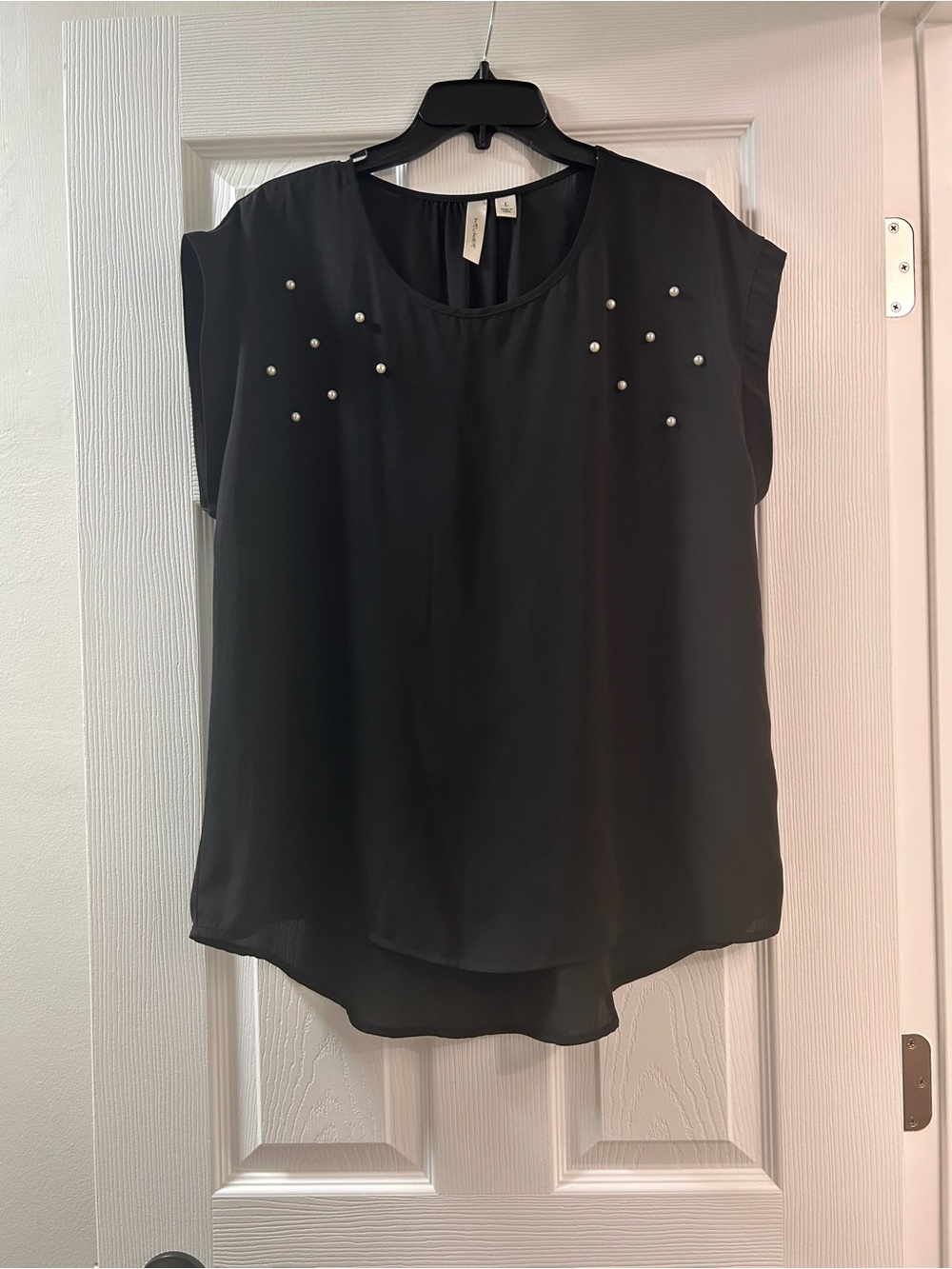 Tacera Black Pearl-Accent Short Sleeve Blouse
